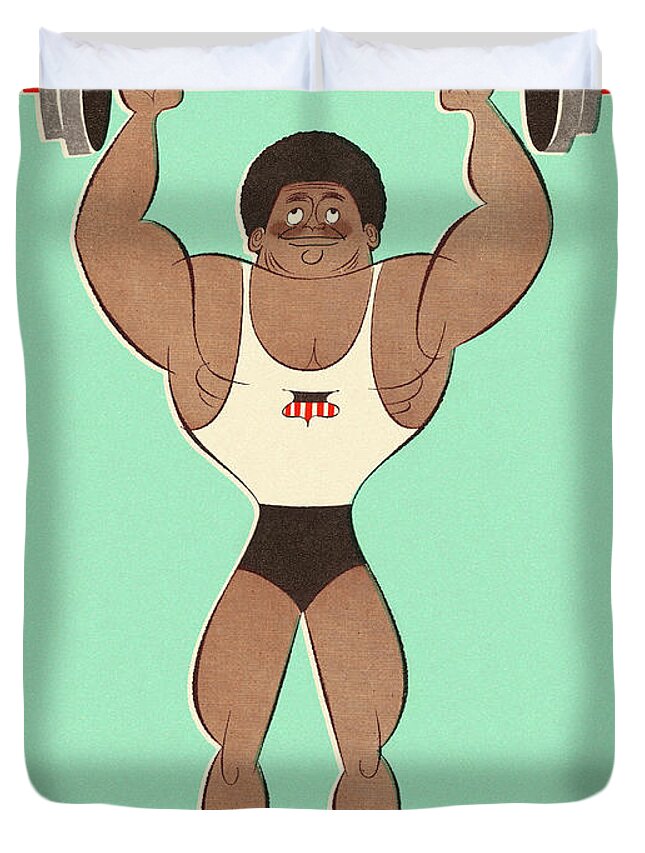 Adult Duvet Cover featuring the drawing Muscular Man Lifting Weights #1 by CSA Images