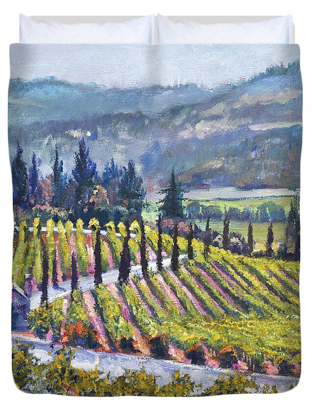 Landscape Duvet Cover featuring the painting Napa Valley Vineyards #2 by David Lloyd Glover