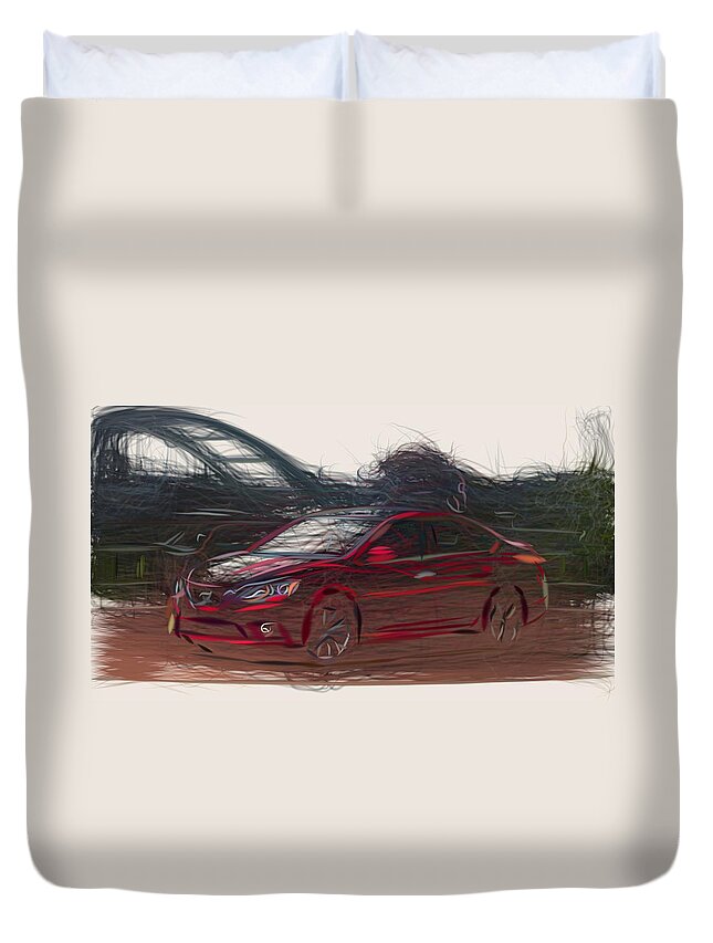 Nissan Duvet Cover featuring the digital art Nissan Sentra SR Turbo Drawing #2 by CarsToon Concept