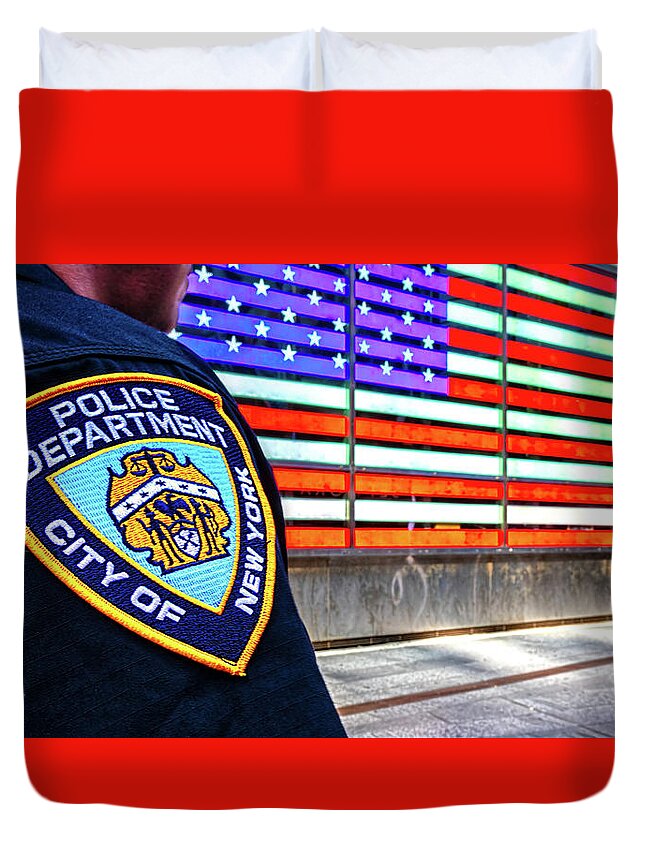 Above Duvet Cover featuring the photograph Nypd #1 by Bill Chizek