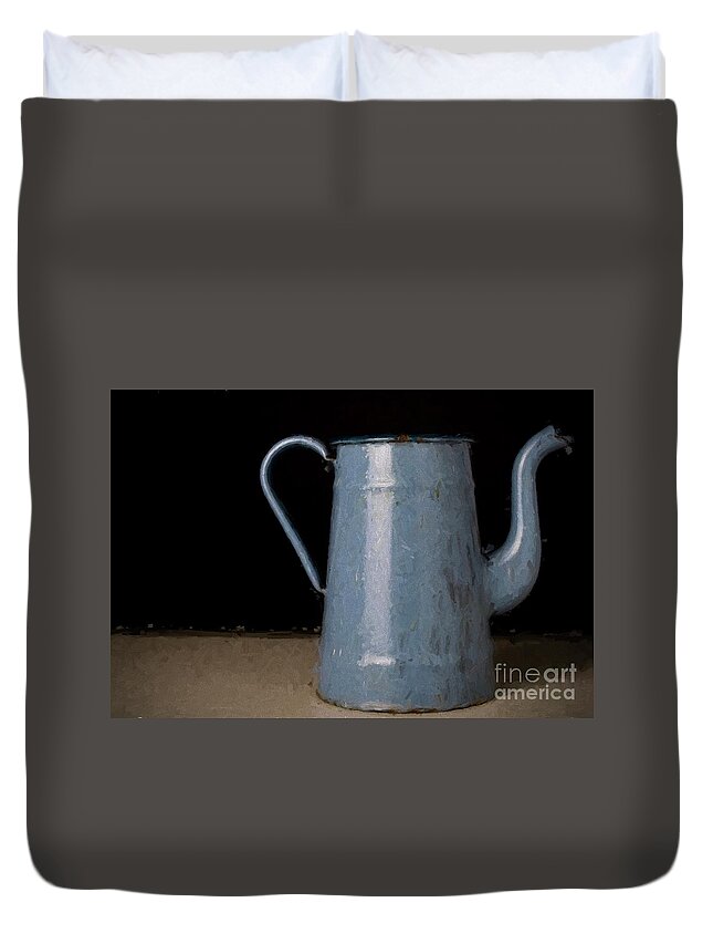 Blue Duvet Cover featuring the digital art Old blue enamel can painterly by Patricia Hofmeester