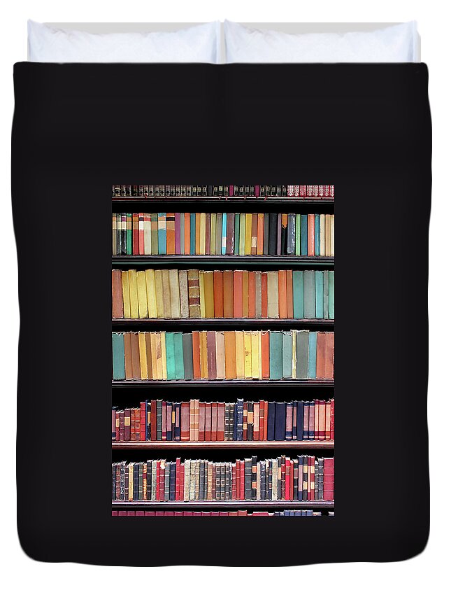 Information Medium Duvet Cover featuring the photograph Old Books In A Library #1 by Luoman