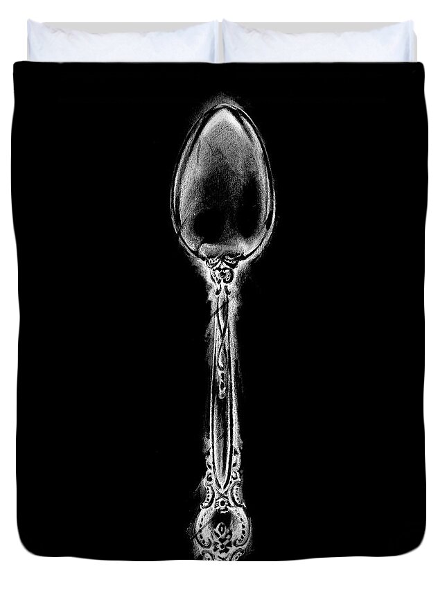Kitchen Duvet Cover featuring the painting Ornate Cutlery On Black II by Ethan Harper