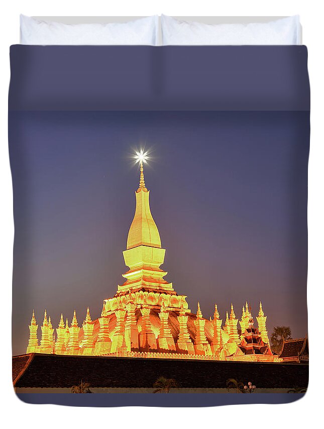 Monument Duvet Cover featuring the photograph Pha That Luang Stupa In Vientiane, Laos #1 by Fototrav