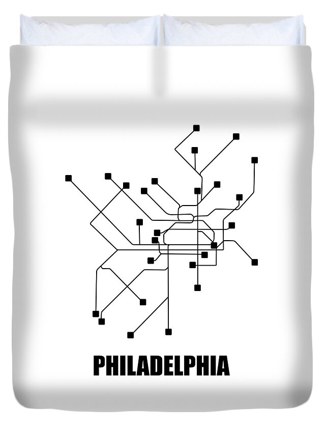 Philadelphia Duvet Cover featuring the digital art Philadelphia White Subway Map by Naxart Studio
