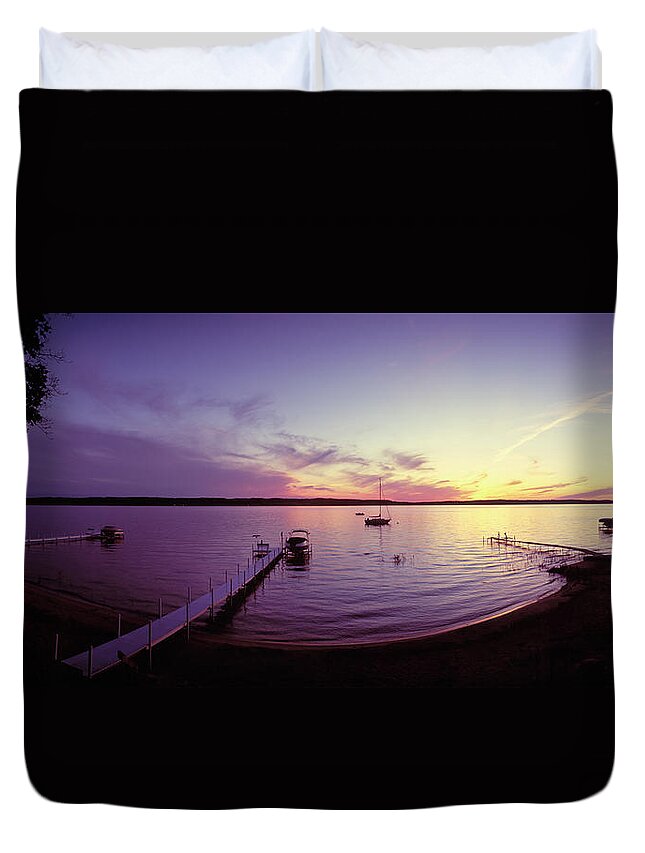 Photography Duvet Cover featuring the photograph Piers On The Bay, Old Mission #1 by Panoramic Images