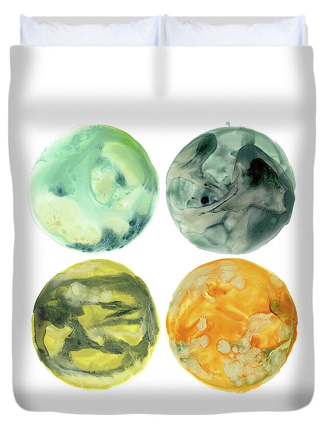 Abstract Duvet Cover featuring the painting Planetary Iv by June Erica Vess