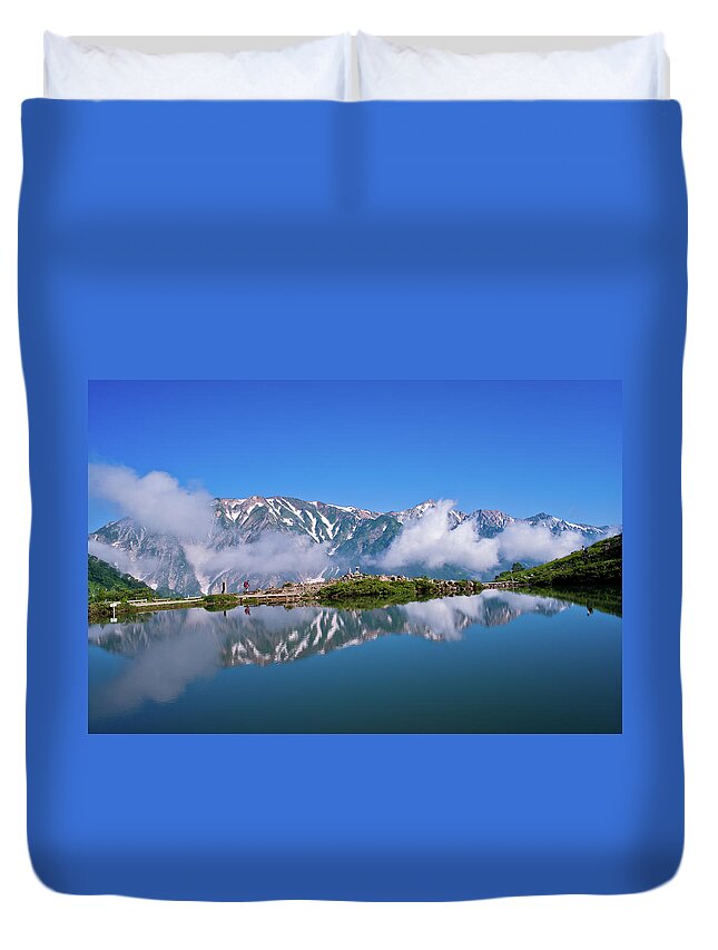 Scenics Duvet Cover featuring the photograph Pond And Mountaineer #1 by Taken By Chikao Suganuma