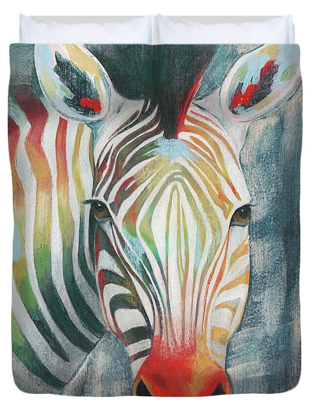 Animals Duvet Cover featuring the painting Prism Zebra I by Grace Popp