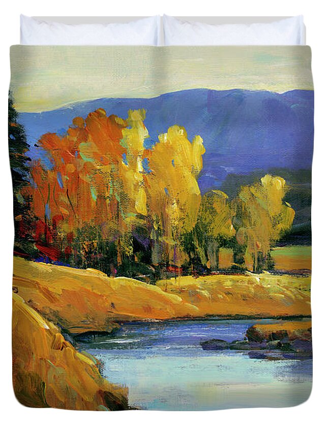 Landscapes Duvet Cover featuring the painting Purple Mountain View II by Tim Otoole