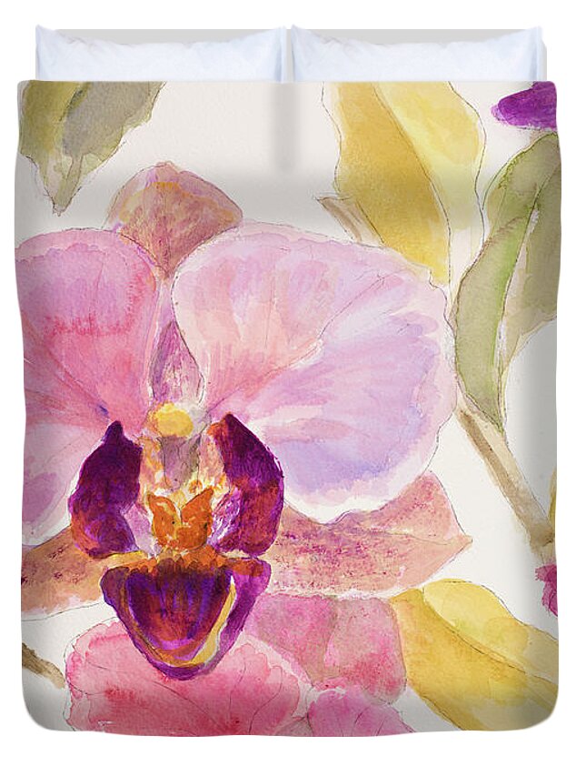 Radiant Duvet Cover featuring the painting Radiant Orchid II by Lanie Loreth