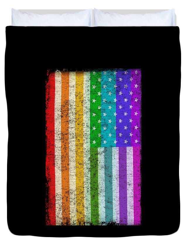 Cool Duvet Cover featuring the digital art Rainbow Us Flag #1 by Flippin Sweet Gear