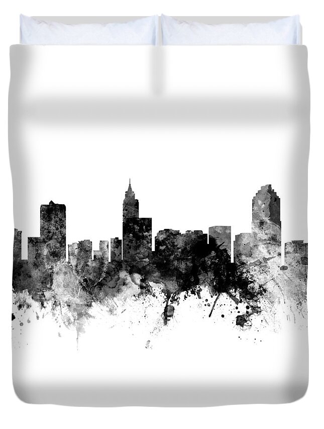 Raleigh Duvet Cover featuring the digital art Raleigh North Carolina Skyline Panoramic by Michael Tompsett