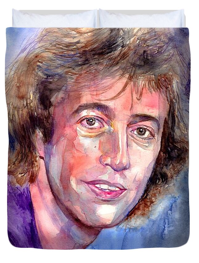 Robin Duvet Cover featuring the painting Robin Gibb portrait #1 by Suzann Sines