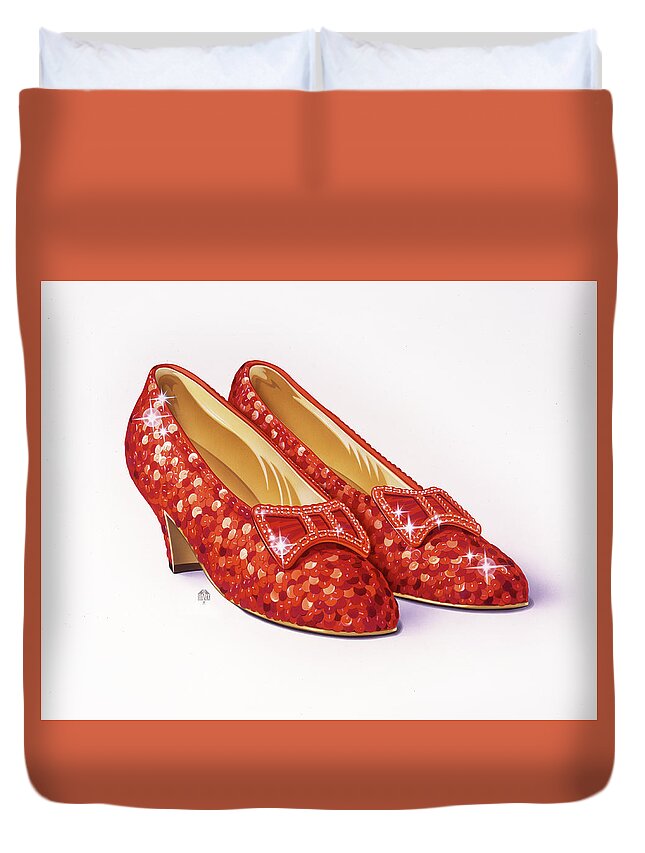 Dorothy's Shoes Duvet Cover featuring the painting Ruby Slippers The Wizard of Oz #1 by Garth Glazier