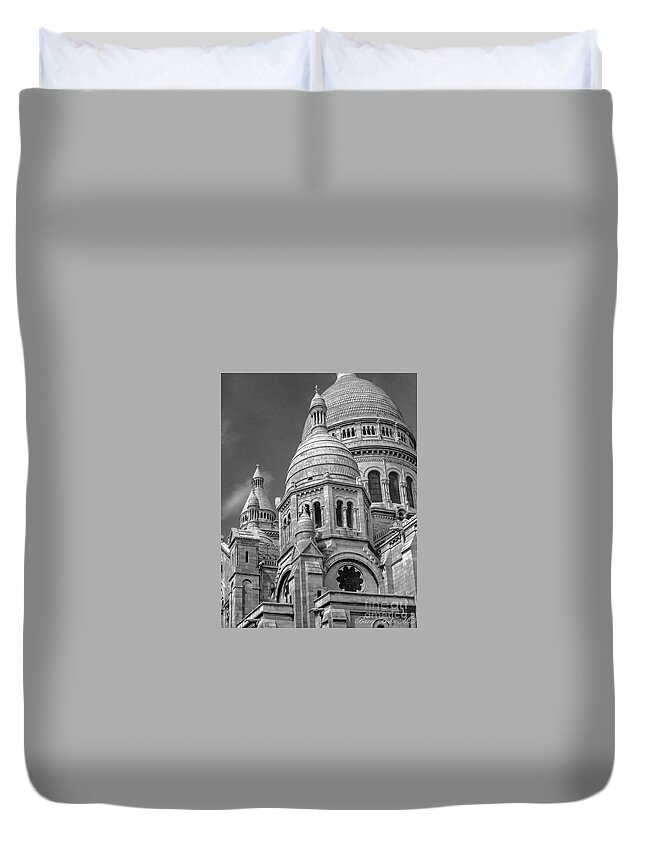 Church Duvet Cover featuring the photograph Sacre coeur basilica BW by Barry Bohn