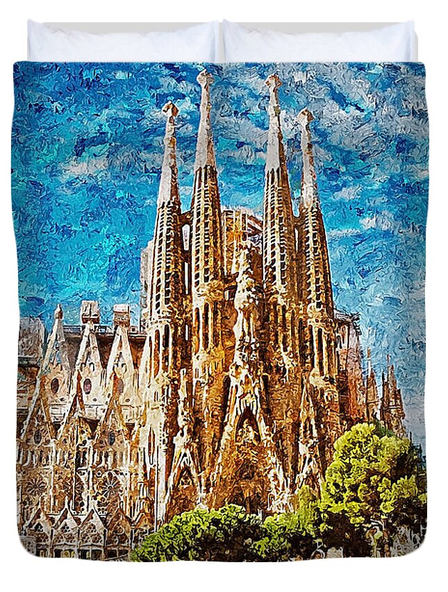 Sagrada Familia Duvet Cover featuring the painting Sagrada Familia - 28 #1 by AM FineArtPrints