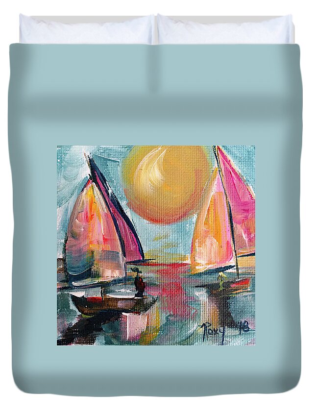 Harbor Duvet Cover featuring the painting Sail away with me by Roxy Rich