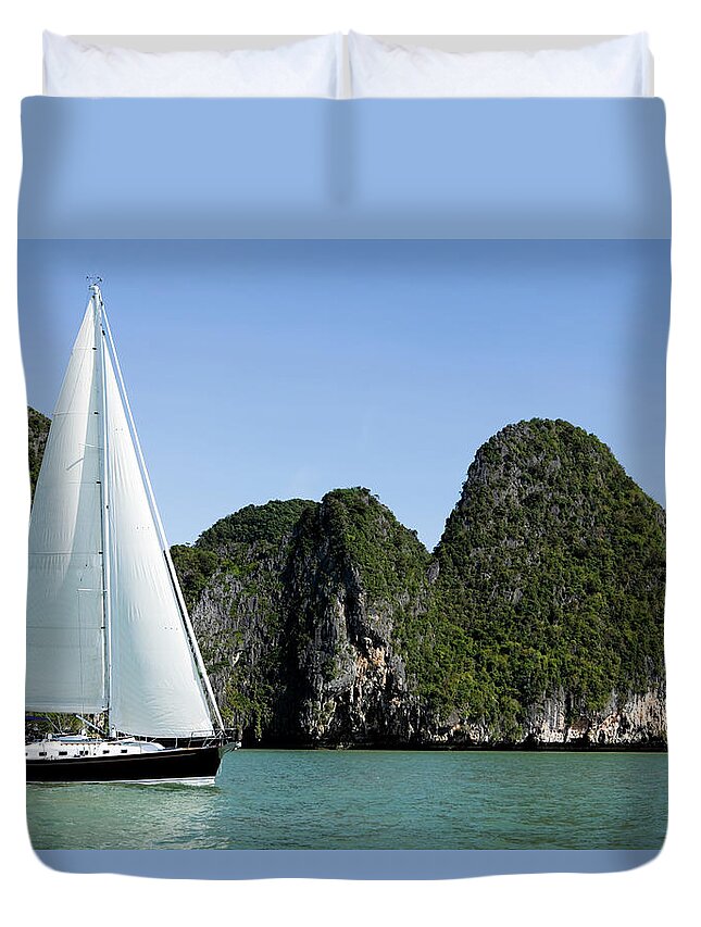 Southeast Asia Duvet Cover featuring the photograph Sailing Sailboat Phuket Province Phang #1 by Laughingmango