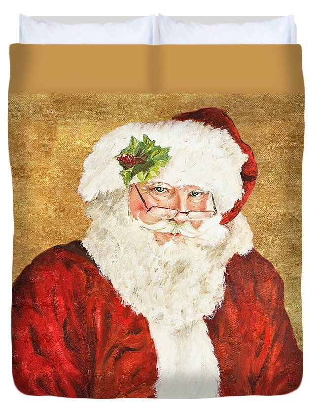Saint Duvet Cover featuring the painting Saint Nick by Patricia Pinto