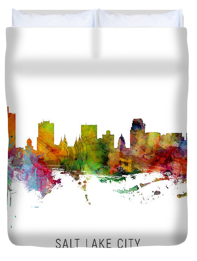 Salt Lake City Duvet Cover featuring the digital art Salt Lake City Utah Skyline by Michael Tompsett
