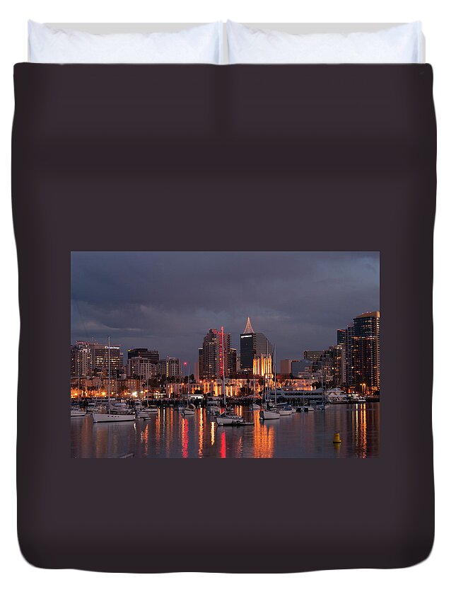 Bay Duvet Cover featuring the photograph San Diego Boat Harbor 2 #1 by Donald Pash