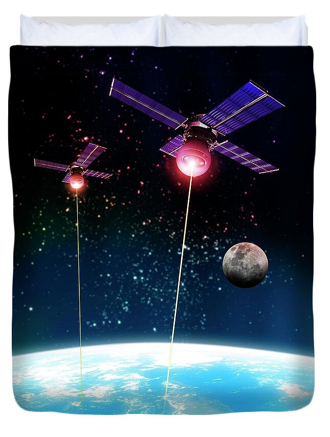 War Duvet Cover featuring the digital art Satellite Attack, Artwork #1 by Victor Habbick Visions