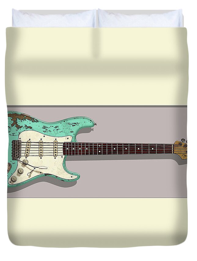 Stratocaster Duvet Cover featuring the digital art Seafoam Green Stratocaster #1 by WB Johnston