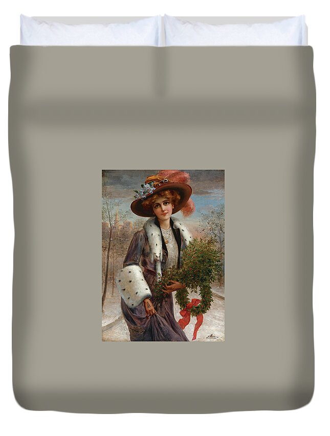 Emile Vernon Duvet Cover featuring the painting Season's Greetings #2 by Emile Vernon