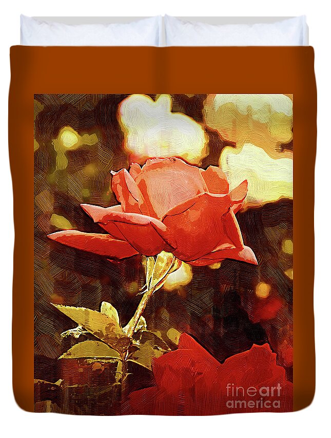 Rose Duvet Cover featuring the digital art Single Rose Bloom In Gothic by Kirt Tisdale