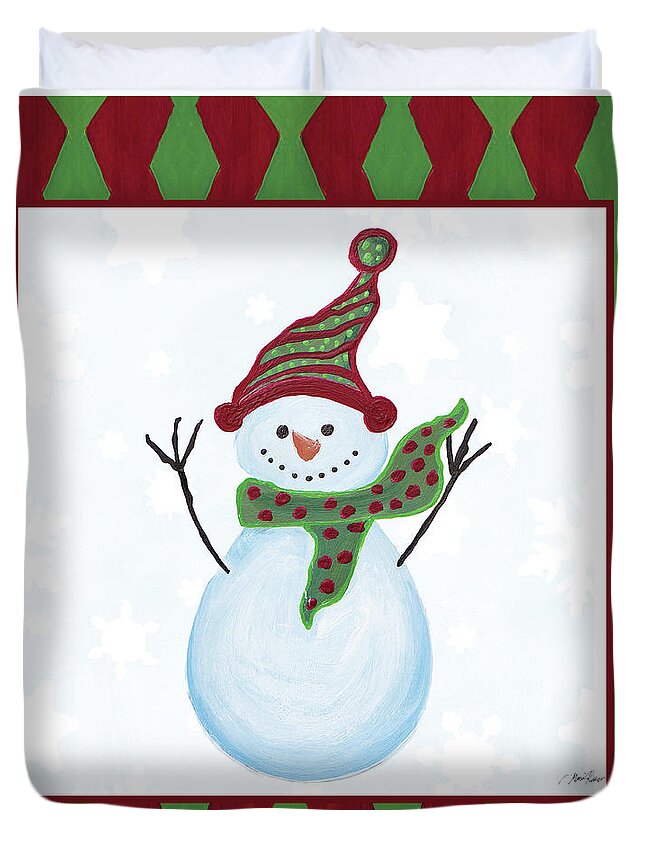 Snowman Duvet Cover featuring the painting Snowman Zig Zag Square I by Gina Ritter