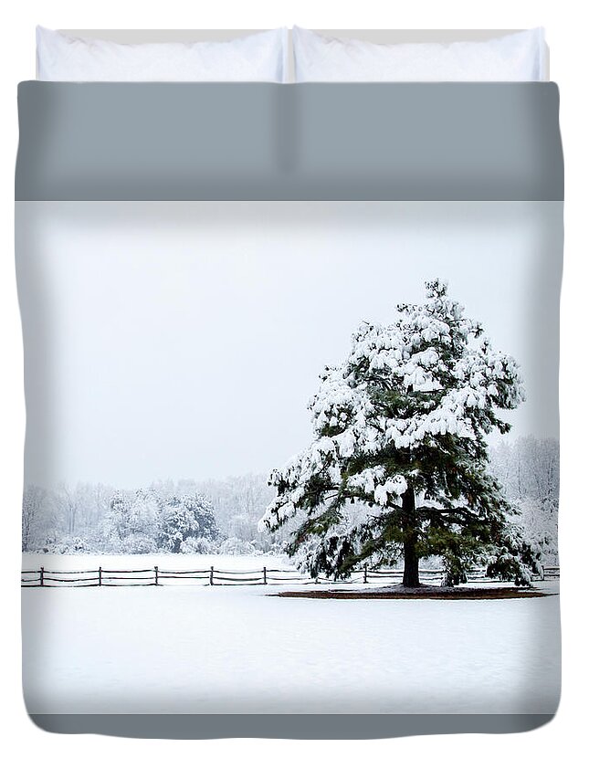 Color Duvet Cover featuring the photograph Snowy Sentinel #1 by Alan Hausenflock