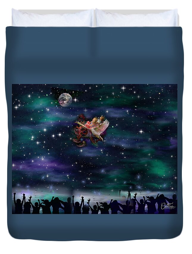 Children Duvet Cover featuring the mixed media Soaring Through the Galaxy by Colleen Taylor
