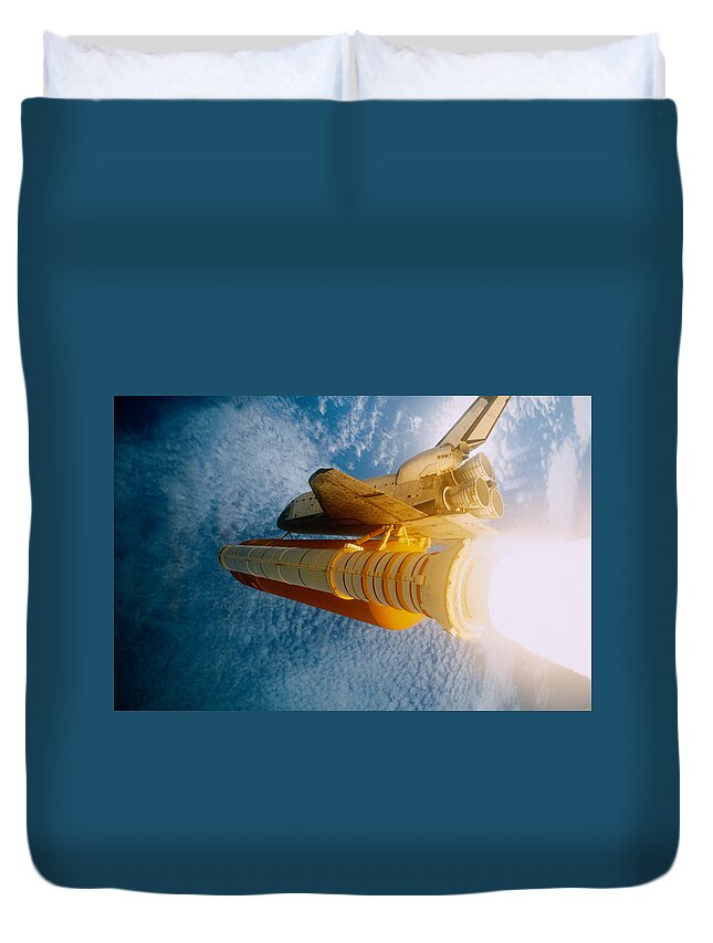 Technology Duvet Cover featuring the photograph Space Shuttle In Space #1 by Stocktrek