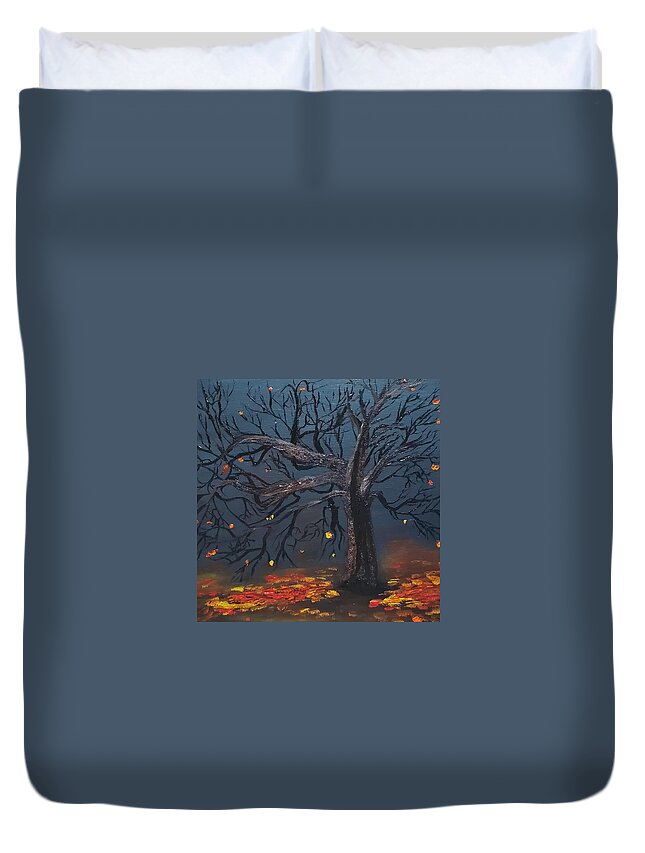 Tree Duvet Cover featuring the painting Spooky Tree #1 by Amy Kuenzie