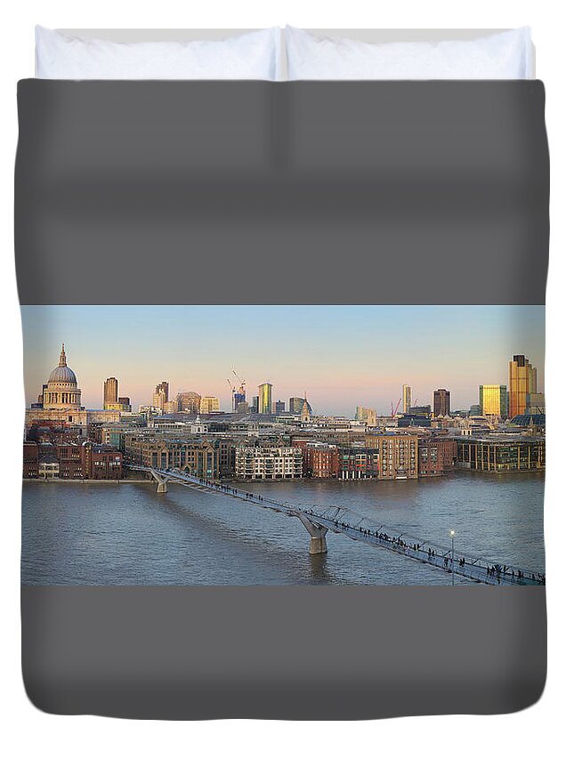 London Millennium Footbridge Duvet Cover featuring the photograph St Pauls Cathedral And Millennium #1 by Travelpix Ltd