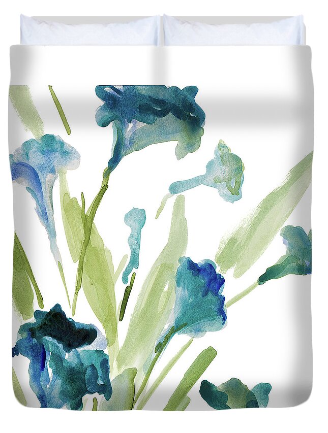 Teal Duvet Cover featuring the painting Teal Belles Square II by Lanie Loreth
