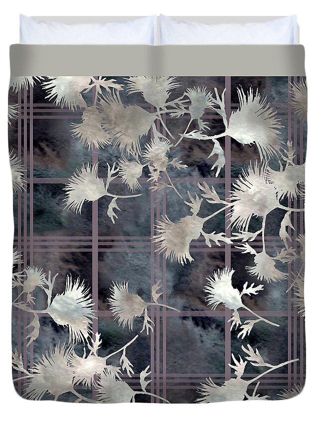 Thistle Duvet Cover featuring the digital art Thistle Plaid #1 by Sand And Chi