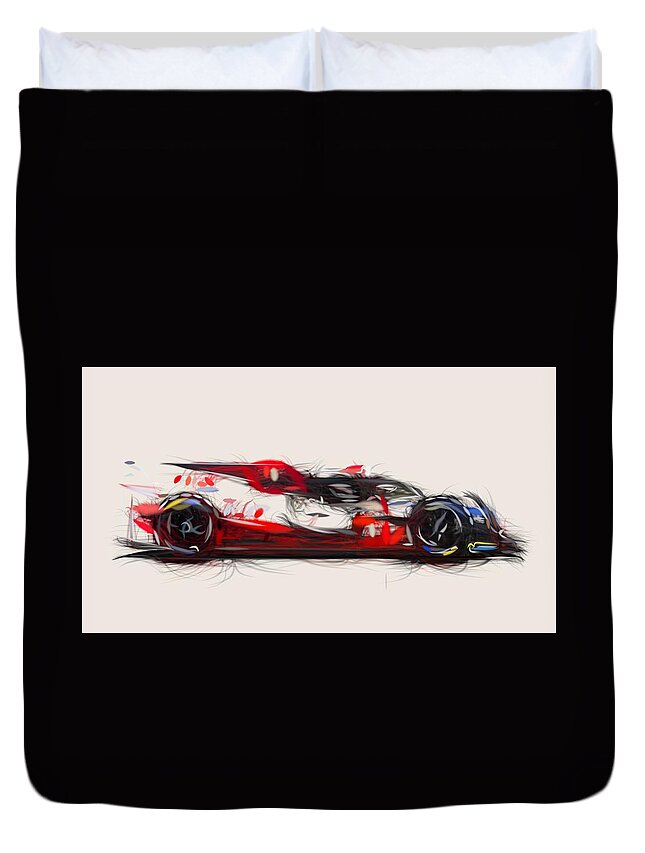 Toyota Duvet Cover featuring the digital art Toyota TS050 Hybrid Drawing #2 by CarsToon Concept