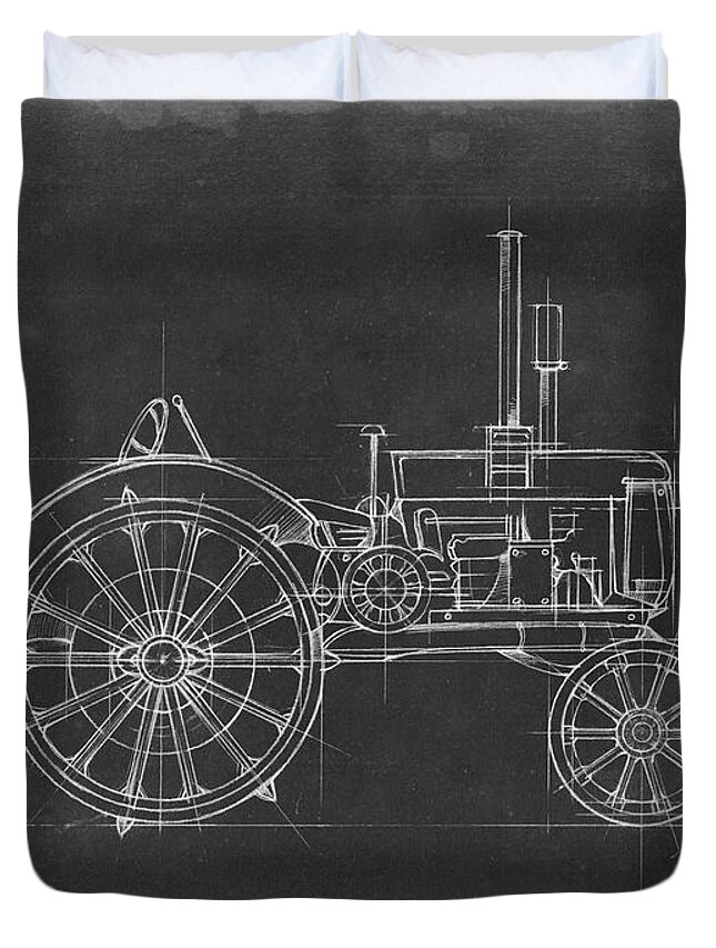 Transportation Duvet Cover featuring the painting Tractor Blueprint II by Ethan Harper
