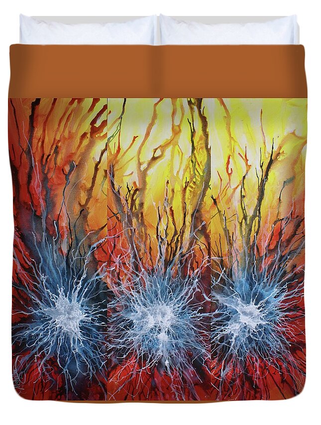 Abstract Duvet Cover featuring the painting Trilogy #1 by Michael Lang