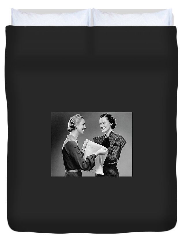 People Duvet Cover featuring the photograph Two Women Talking #1 by George Marks
