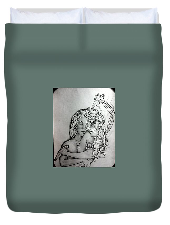 Mexican American Art Duvet Cover featuring the drawing Untitled #2 by Abraham Reasons Ledesma