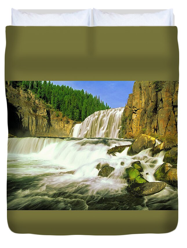 Scenics Duvet Cover featuring the photograph Upper Mesa Falls In Idaho #1 by Steve Bly