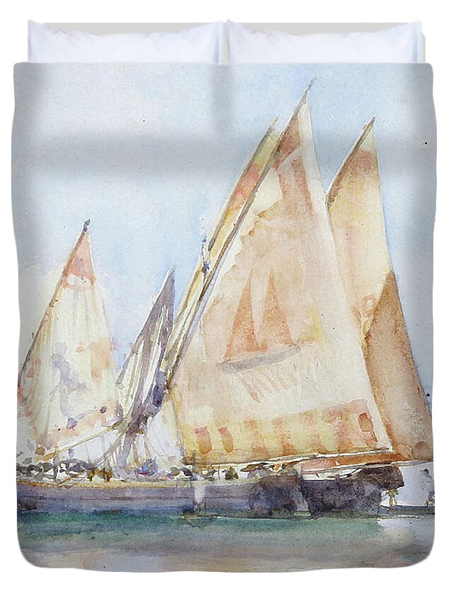 Henry Scott Tuke Duvet Cover featuring the painting Venetian Sails by Henry Scott Tuke
