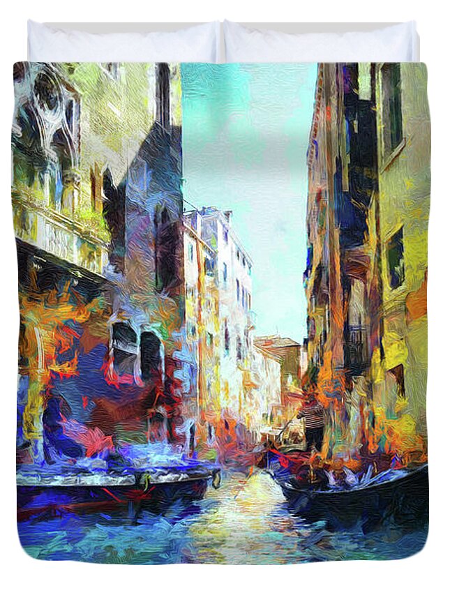 Landscape Duvet Cover featuring the digital art Venetian scene #1 by Lutz Roland Lehn