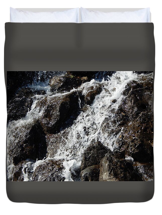 Fountain Duvet Cover featuring the photograph Waterfall in the garden and water fountains #1 by Oleg Prokopenko