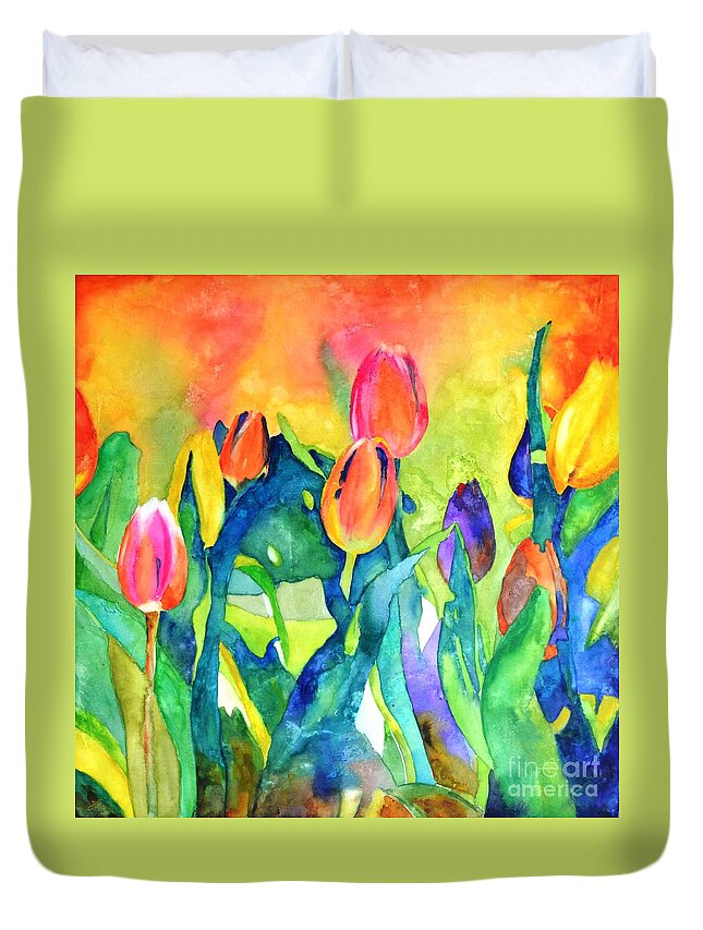 Tulips Duvet Cover featuring the painting Welcome Spring #1 #1 by Betty M M Wong