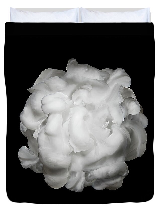 Dissolving Duvet Cover featuring the photograph White Ink In Water On Black Background by Biwa Studio