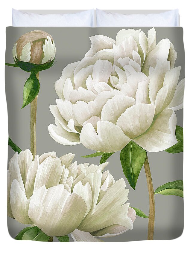 Botanical Duvet Cover featuring the painting White Peonies I #1 by Grace Popp